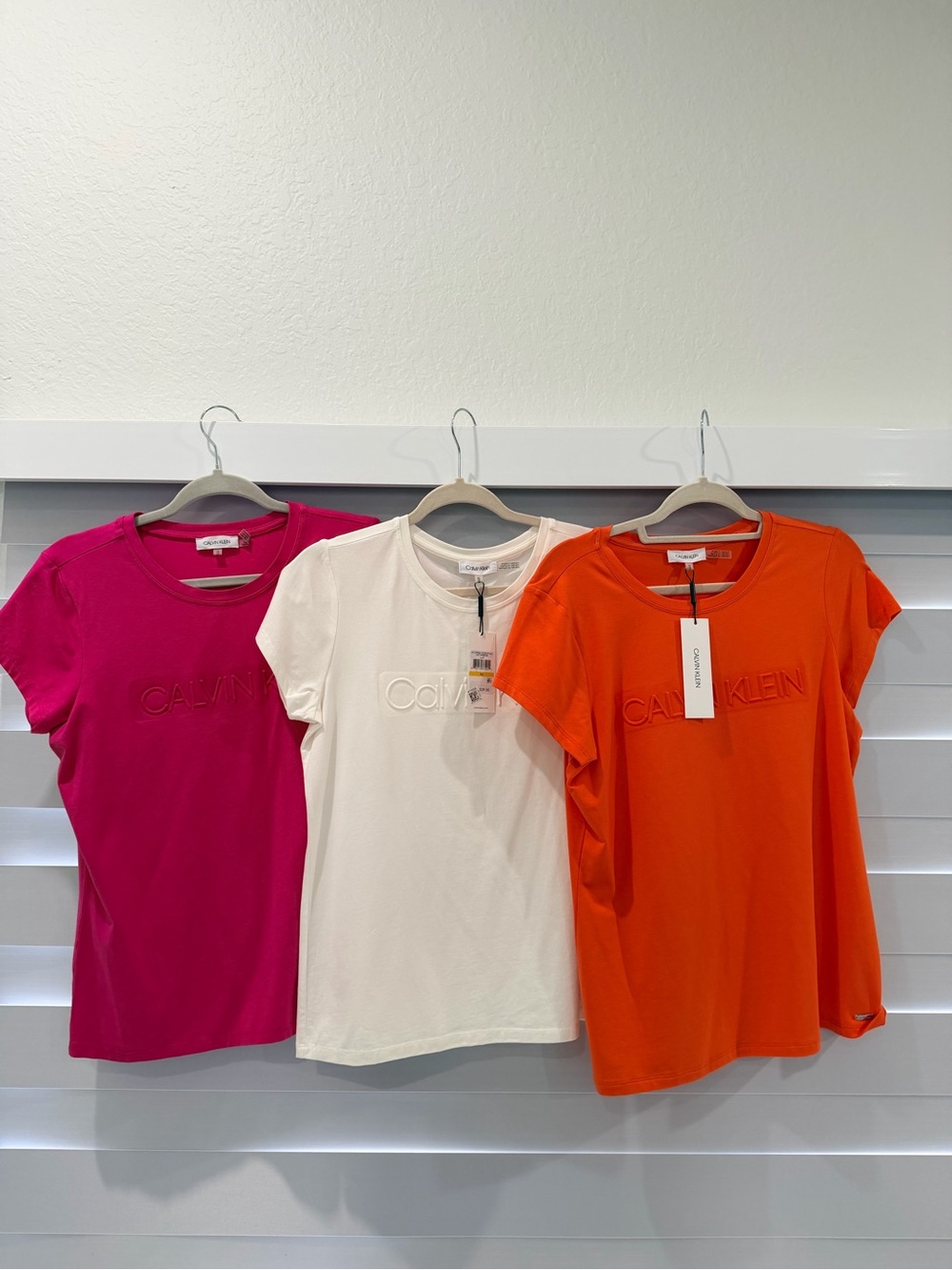 Calvin Klein Short Sleeve Embossed Logo Tee - Pink, White, Orange